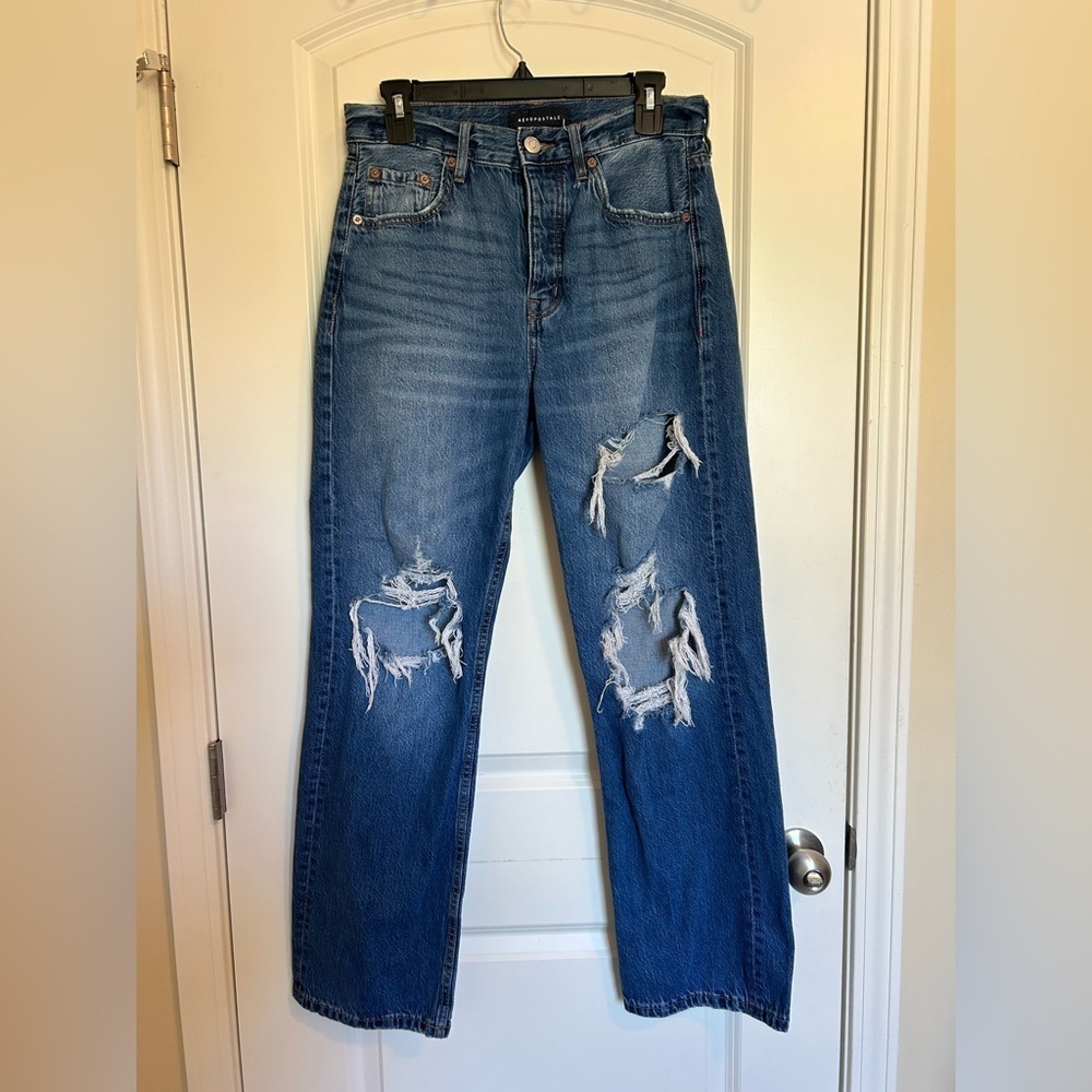 Aeropostale 90s baggy high rise Women's Distressed Blue Jeans